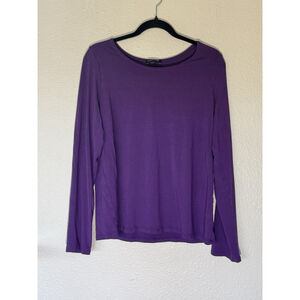 Eileen Fisher Women’s Long Sleeve Top L Purple Stretch Jersey Neck Luxe Basic